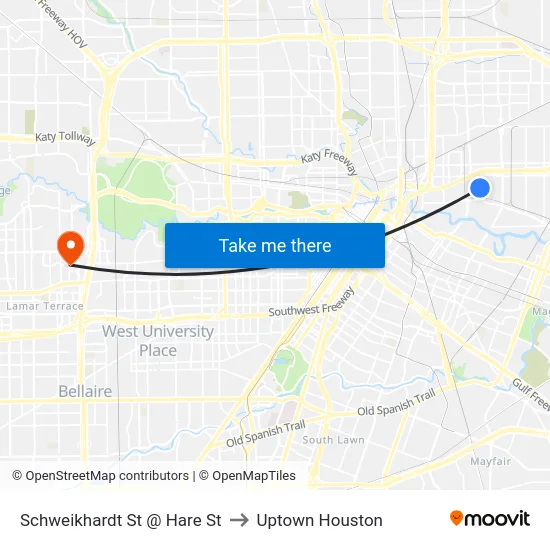 Schweikhardt St @ Hare St to Uptown Houston map