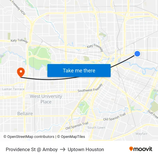 Providence St @ Amboy to Uptown Houston map