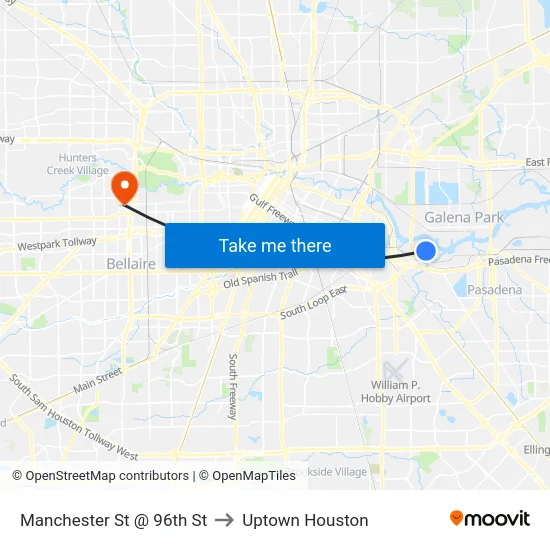 Manchester St @ 96th St to Uptown Houston map