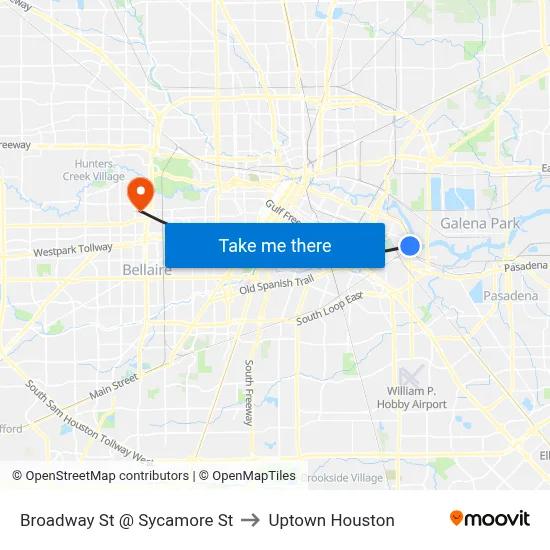 Broadway St @ Sycamore St to Uptown Houston map