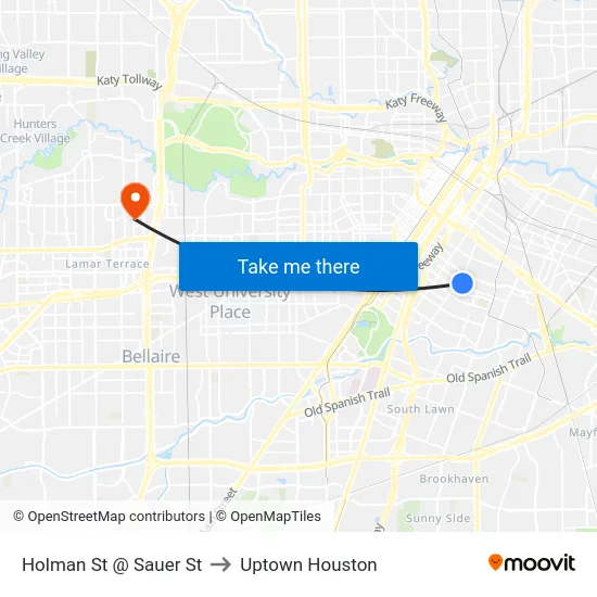 Holman St @ Sauer St to Uptown Houston map