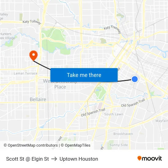 Scott St @ Elgin St to Uptown Houston map