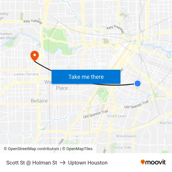 Scott St @ Holman St to Uptown Houston map