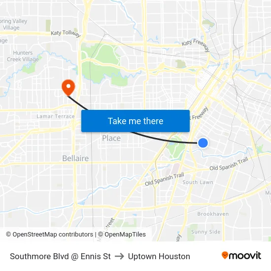 Southmore Blvd @ Ennis St to Uptown Houston map