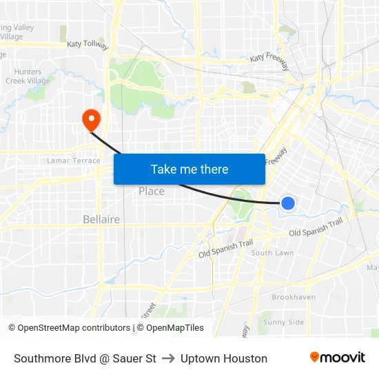 Southmore Blvd @ Sauer St to Uptown Houston map