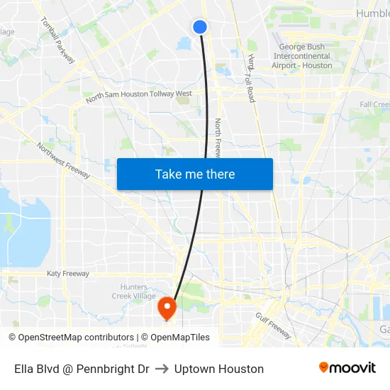 Ella Blvd @ Pennbright Dr to Uptown Houston map