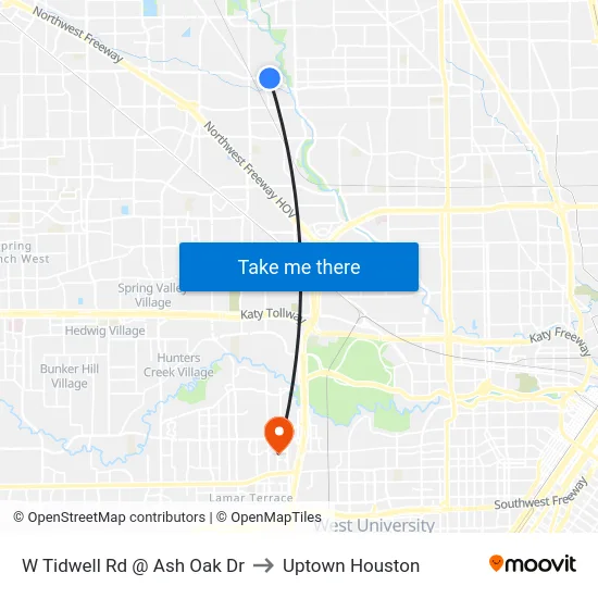 W Tidwell Rd @ Ash Oak Dr to Uptown Houston map