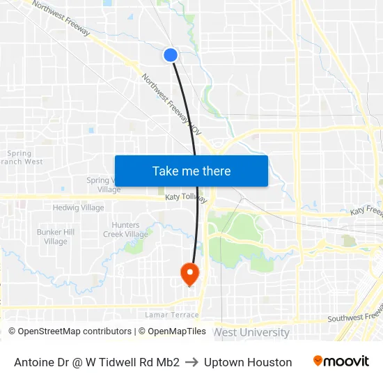 Antoine Dr @ W Tidwell Rd Mb2 to Uptown Houston map