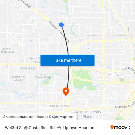 W 43rd St @ Costa Rica Rd to Uptown Houston map