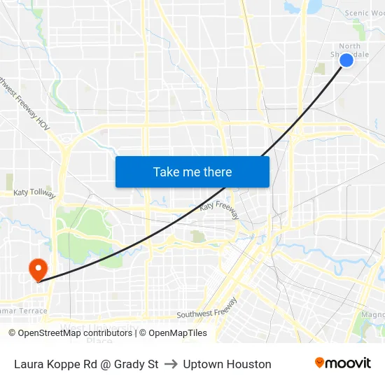 Laura Koppe Rd @ Grady St to Uptown Houston map