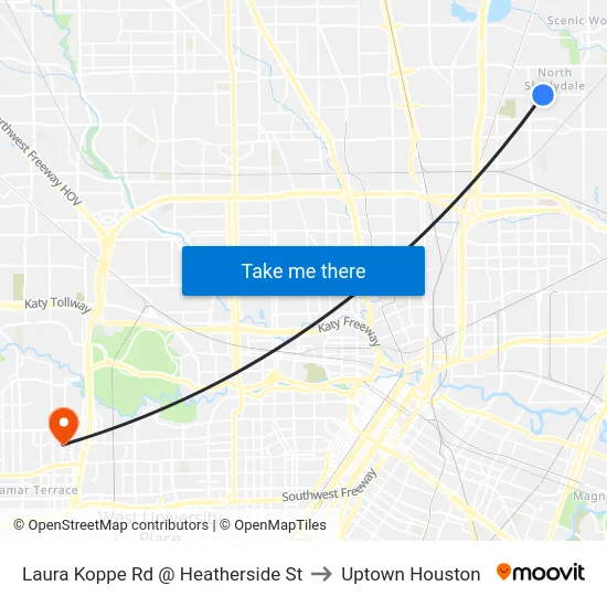 Laura Koppe Rd @ Heatherside St to Uptown Houston map