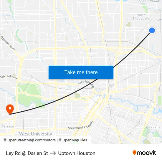 Ley Rd @ Darien St to Uptown Houston map