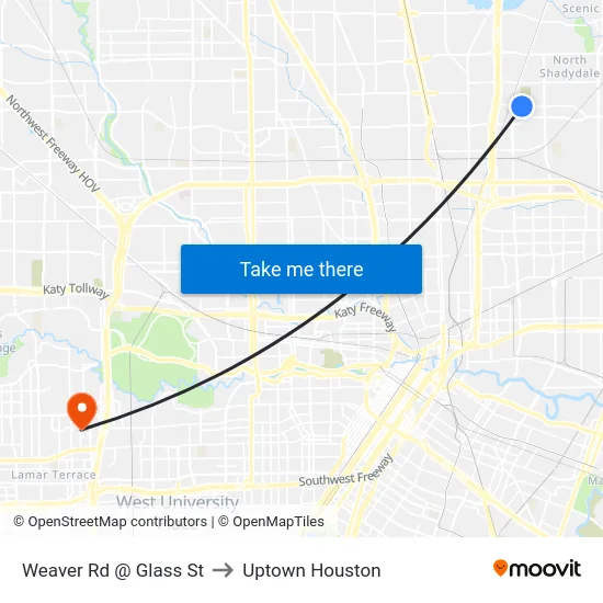 Weaver Rd @ Glass St to Uptown Houston map