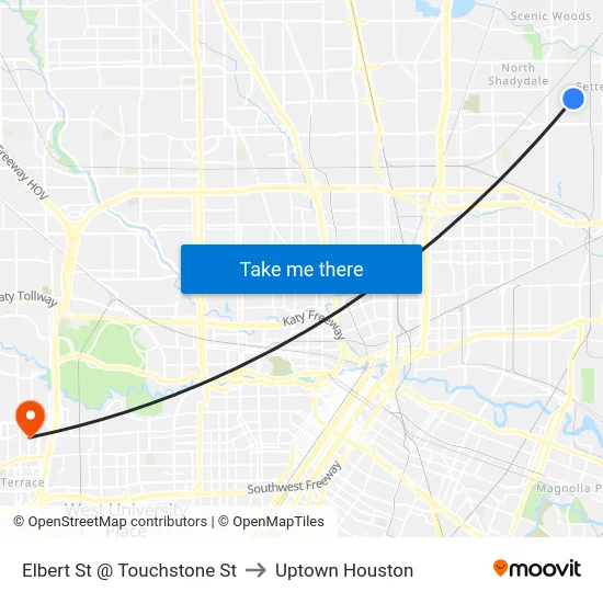 Elbert St @ Touchstone St to Uptown Houston map