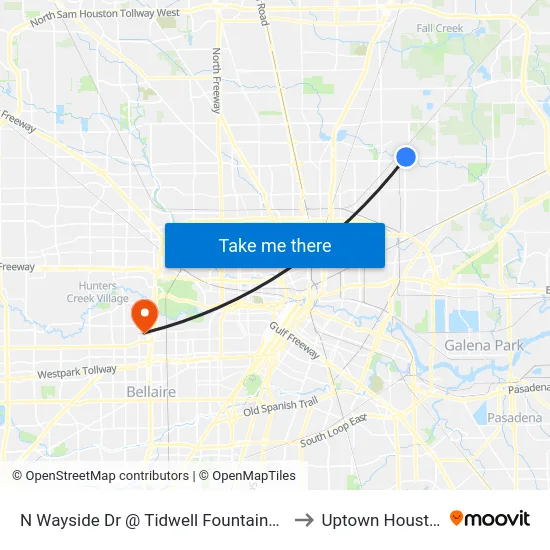 N Wayside Dr @ Tidwell Fountains Ln to Uptown Houston map