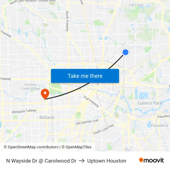 N Wayside Dr @ Carolwood Dr to Uptown Houston map