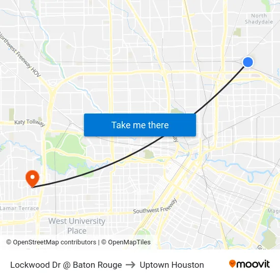 Lockwood Dr @ Baton Rouge to Uptown Houston map