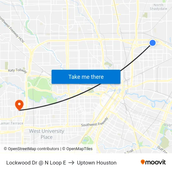 Lockwood Dr @ N Loop E to Uptown Houston map