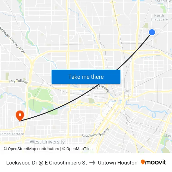 Lockwood Dr @ E Crosstimbers St to Uptown Houston map