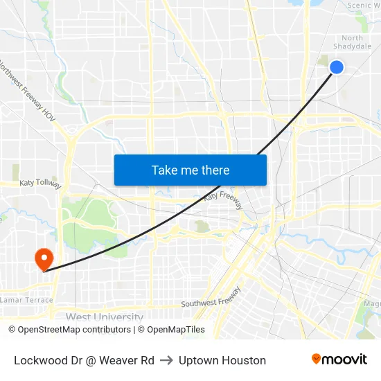 Lockwood Dr @ Weaver Rd to Uptown Houston map