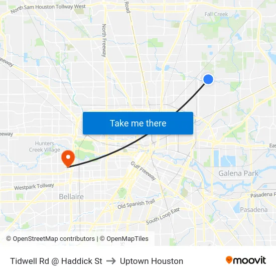 Tidwell Rd @ Haddick St to Uptown Houston map