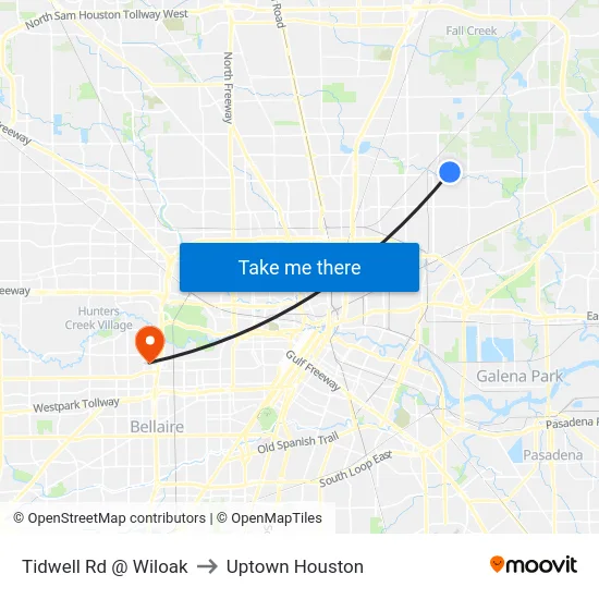 Tidwell Rd @ Wiloak to Uptown Houston map