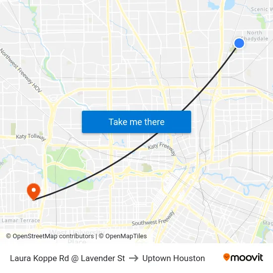 Laura Koppe Rd @ Lavender St to Uptown Houston map