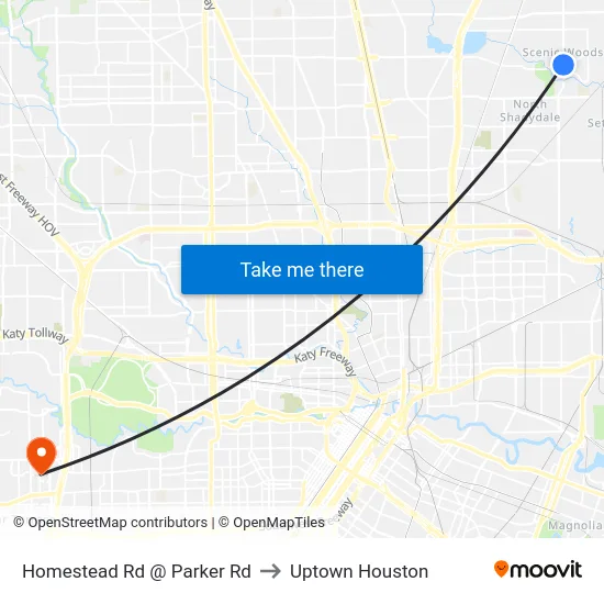 Homestead Rd @ Parker Rd to Uptown Houston map