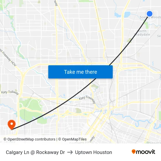 Calgary Ln @ Rockaway Dr to Uptown Houston map