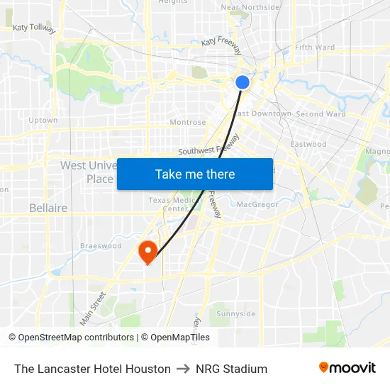 The Lancaster Hotel Houston to NRG Stadium map