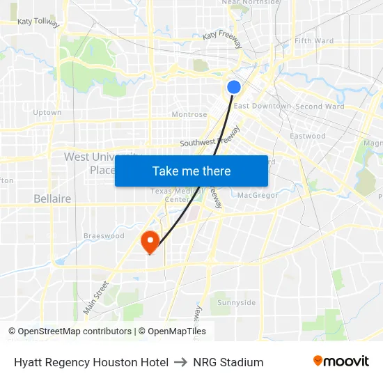 Hyatt Regency Houston Hotel to NRG Stadium map