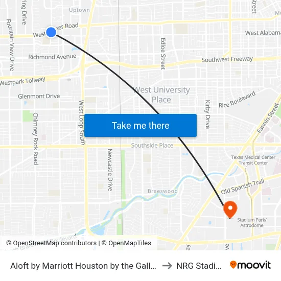 Aloft by Marriott Houston by the Galleria to NRG Stadium map