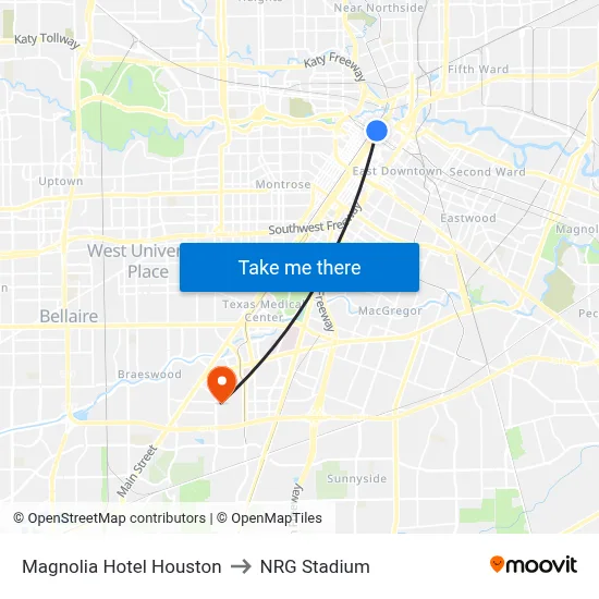 Magnolia Hotel Houston to NRG Stadium map