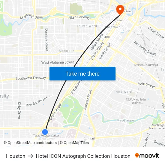 Houston to Hotel ICON Autograph Collection Houston map
