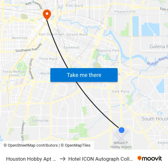 Houston Hobby Apt Airport HOU to Hotel ICON Autograph Collection Houston map