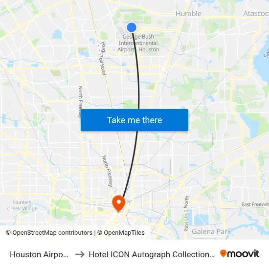 Houston Airport IAH to Hotel ICON Autograph Collection Houston map
