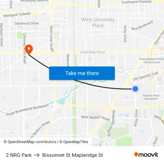 2 NRG Park to Bissonnet St Mapleridge St map