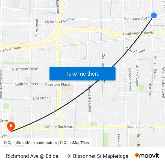 Richmond Ave @ Edloe St to Bissonnet St Mapleridge St map