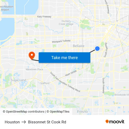 Houston to Bissonnet St Cook Rd map