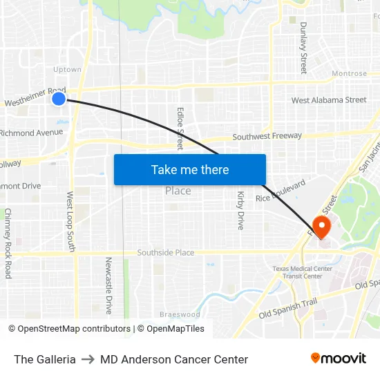 The Galleria to MD Anderson Cancer Center map