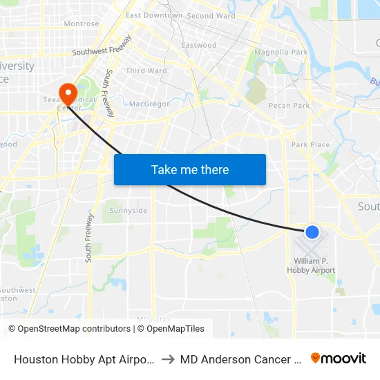 Houston Hobby Apt Airport HOU to MD Anderson Cancer Center map