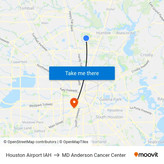 Houston Airport IAH to MD Anderson Cancer Center map