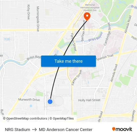 NRG Stadium to MD Anderson Cancer Center map