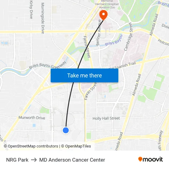 NRG Park to MD Anderson Cancer Center map