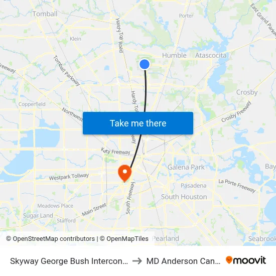 Skyway George Bush Intercontinental Airport to MD Anderson Cancer Center map