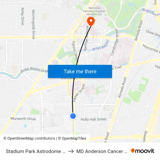Stadium Park Astrodome Station to MD Anderson Cancer Center map