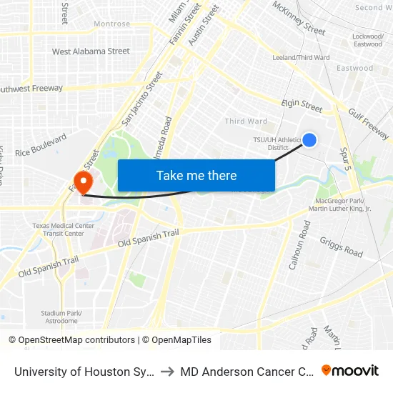 University of Houston System to MD Anderson Cancer Center map