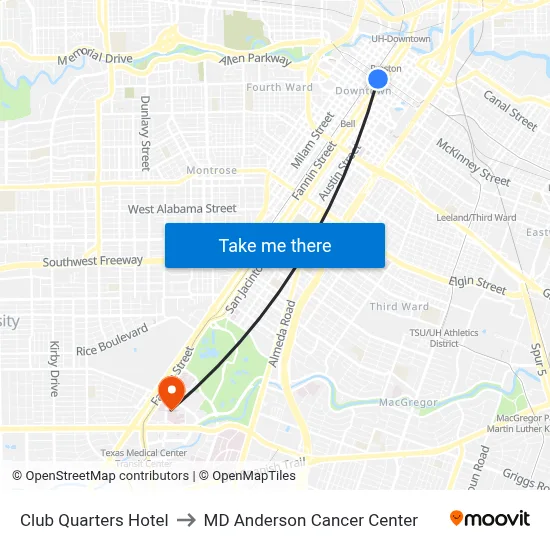Club Quarters Hotel to MD Anderson Cancer Center map