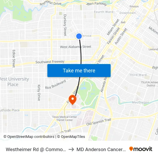 Westheimer Rd @ Commonwealth to MD Anderson Cancer Center map