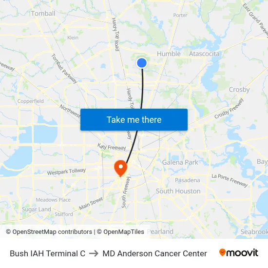 Bush IAH Terminal C to MD Anderson Cancer Center map